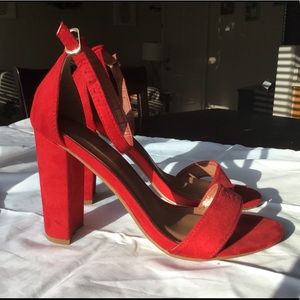 Red Velvet Suede Heels